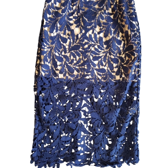 Blush Mark Navy / Nude Lace High Neck Cocktail Dress With Slit XS - Picture 4 of 10